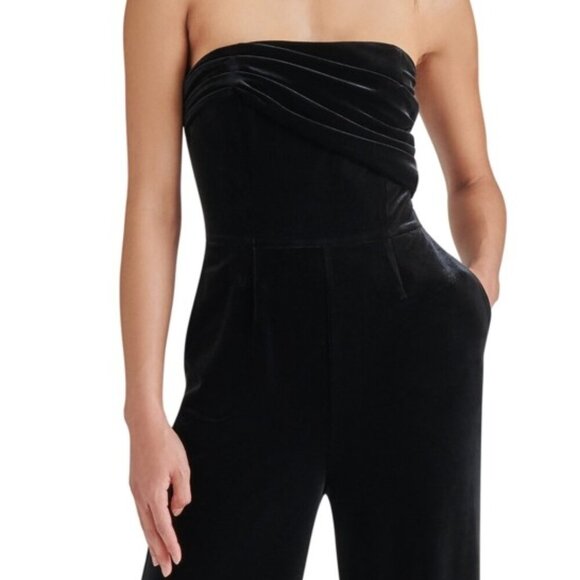 Steve Madden Swanilda Black Velvet Strapless Wide-Leg Jumpsuit NWT S - Picture 2 of 5
